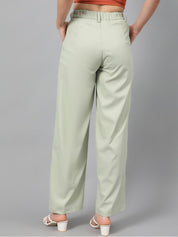 Kotty Women Green Relaxed Straight Leg Fit High-Rise Easy Wash Pleated Parallel Trousers