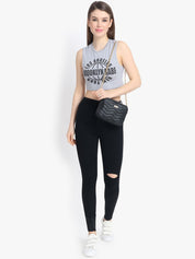 Kotty Women Black Skinny Fit High-Rise Slash Knee Jeans