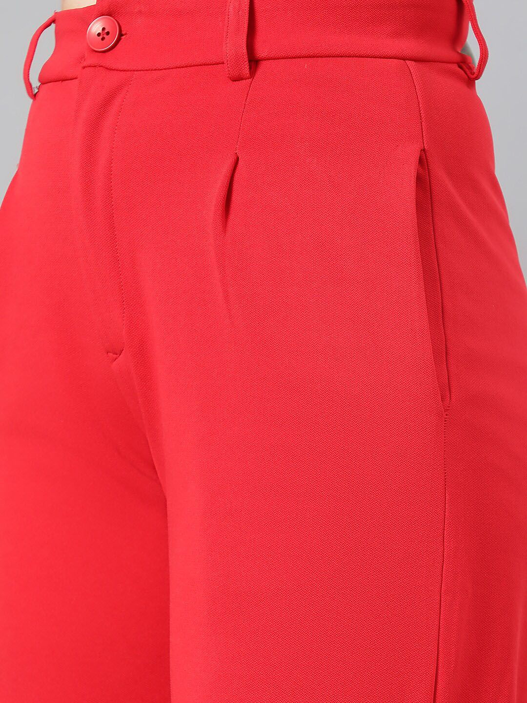 Kotty Women Red High-Rise Relaxed Wide Leg Straight Fit Easy Wash Trousers