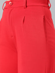 Kotty Women Red High-Rise Relaxed Wide Leg Straight Fit Easy Wash Trousers
