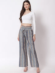 Kotty Women Blue Printed Relaxed High-Rise Easy Wash Trousers