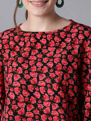 Kotty Black Floral Print Crepe Top