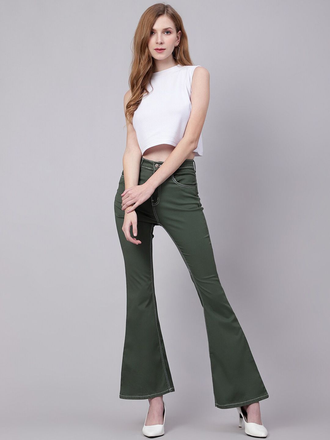 Kotty Women Jean Bootcut High-Rise Low Distress Stretchable Jeans