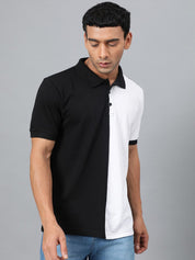 Kotty White & Black Colourblocked Polo Collar T-shirt