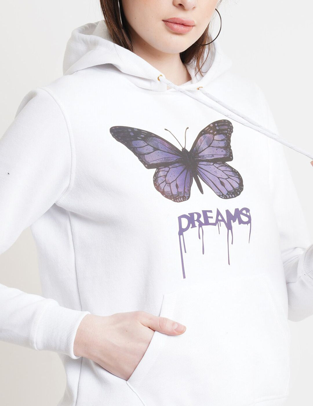 Kotty Women White Printed Hooded Sweatshirt