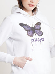 Kotty Women White Printed Hooded Sweatshirt