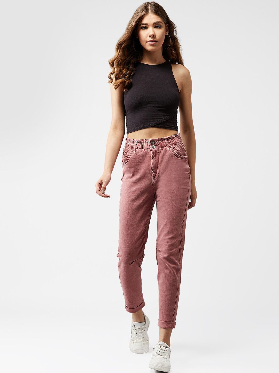 Kotty Women Old Rose Pink Tapered Fit High-Rise Clean Look Jeans