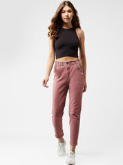 Kotty Women Old Rose Pink Tapered Fit High-Rise Clean Look Jeans