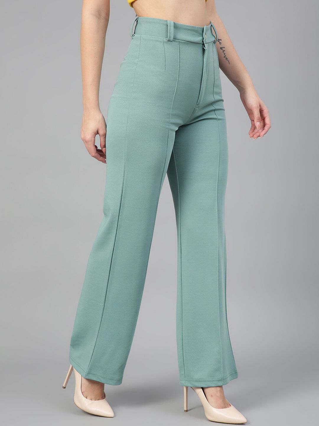 KOTTY BIZwear Women Relaxed Straight Fit High-Rise Easy Wash Parallel Trousers