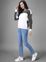 Kotty Women Olive Green & White Colourblocked Sweatshirt
