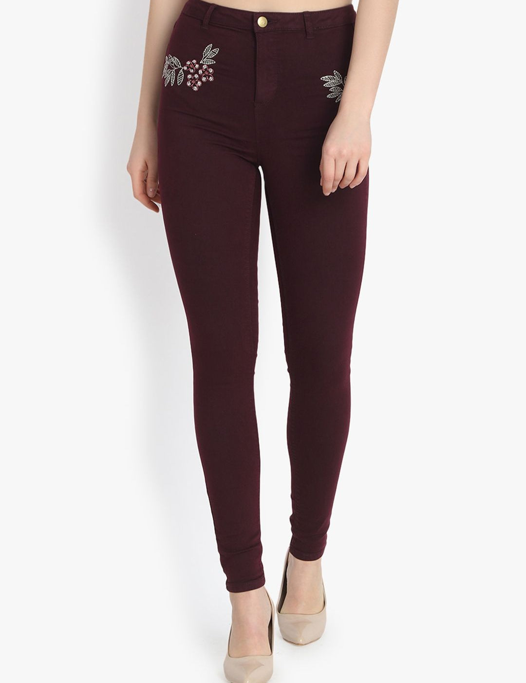 Kotty Women Maroon Skinny Fit High-Rise Clean Look Stretchable Jeans