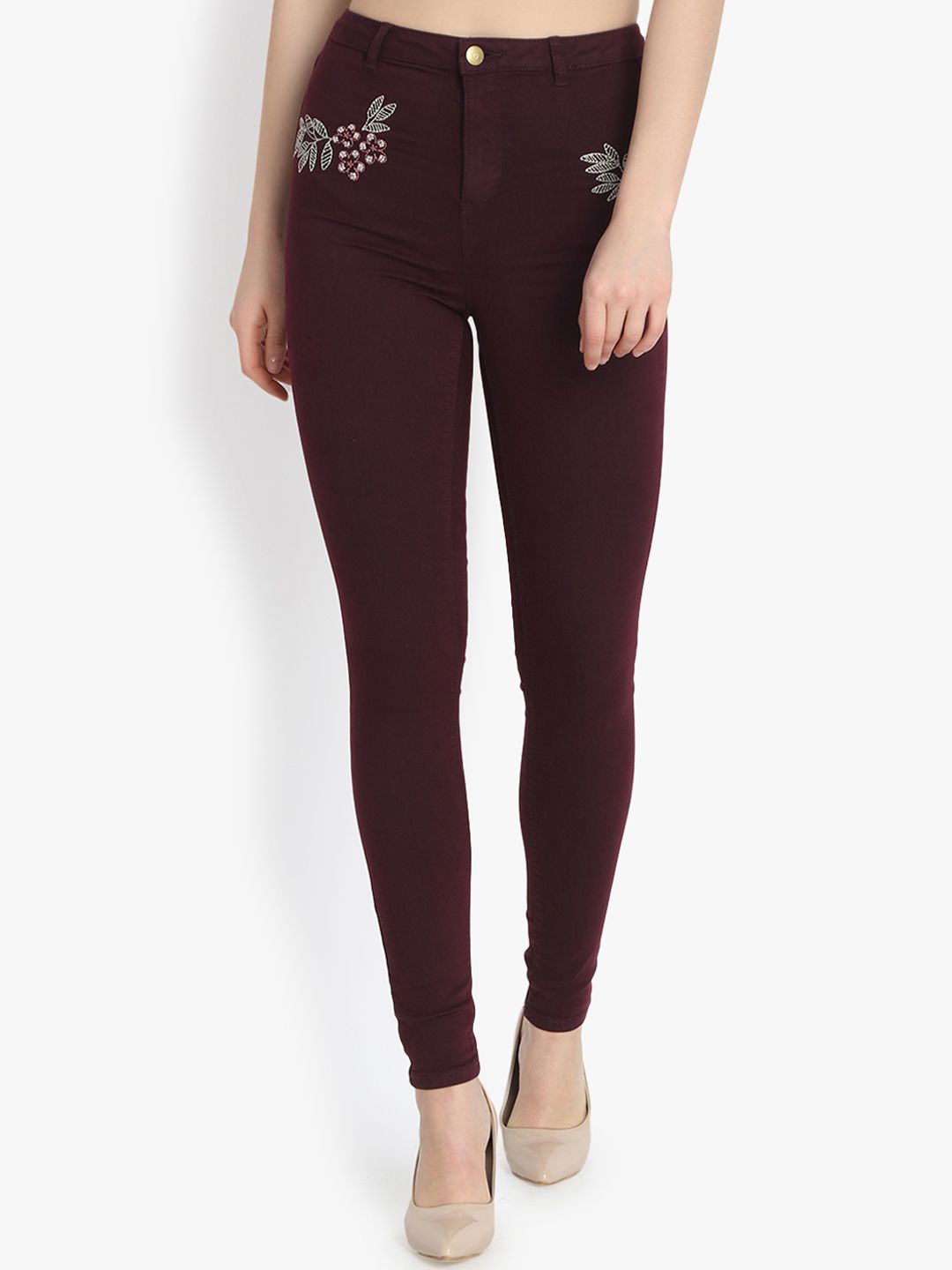 Kotty Women Maroon Skinny Fit High-Rise Clean Look Stretchable Jeans