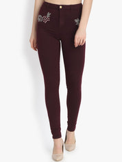 Kotty Women Maroon Skinny Fit High-Rise Clean Look Stretchable Jeans