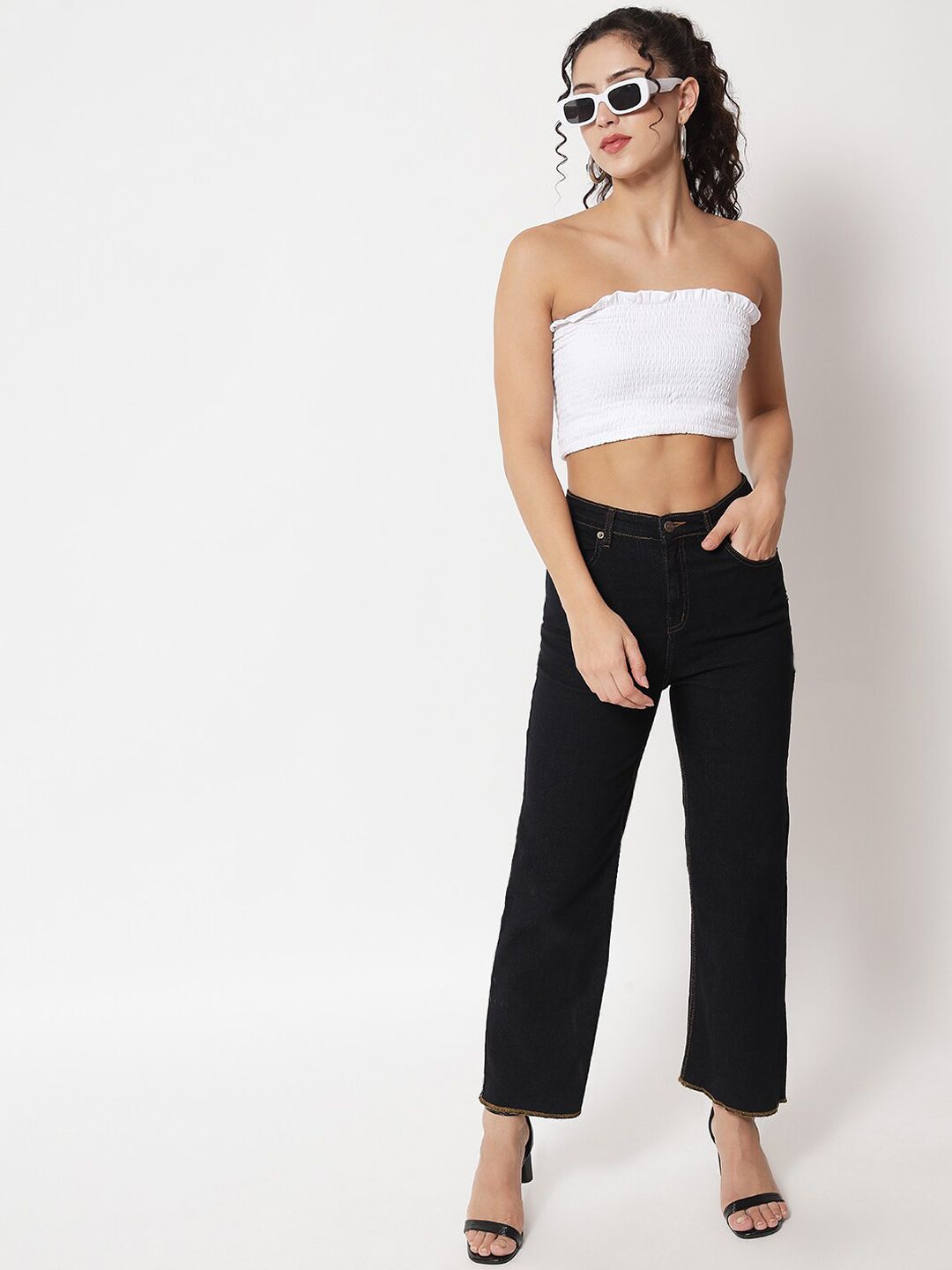 Kotty Women Black Jean Straight Fit High-Rise Stretchable Jeans