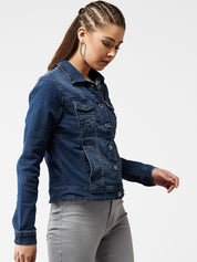 Kotty Women Navy Blue Solid Denim Jacket