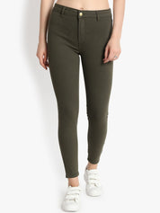 Kotty Women Olive Green Skinny Fit High-Rise Clean Look Jeans