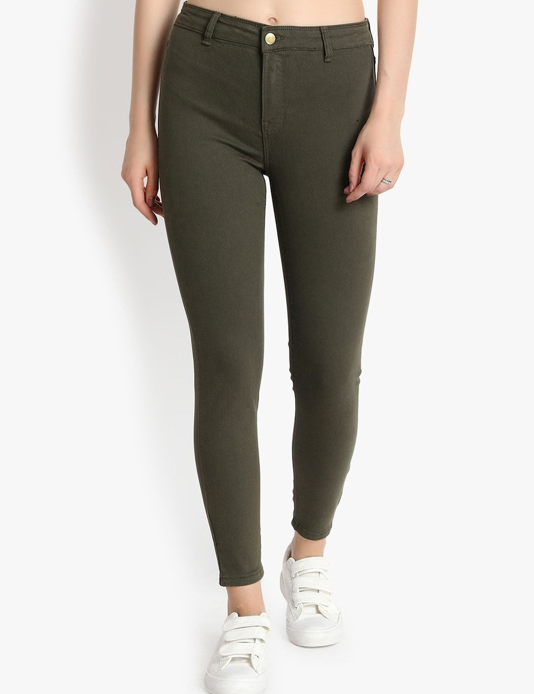 Kotty Women Olive Green Skinny Fit High-Rise Clean Look Jeans