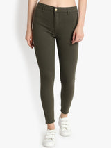 Kotty Women Olive Green Skinny Fit High-Rise Clean Look Jeans