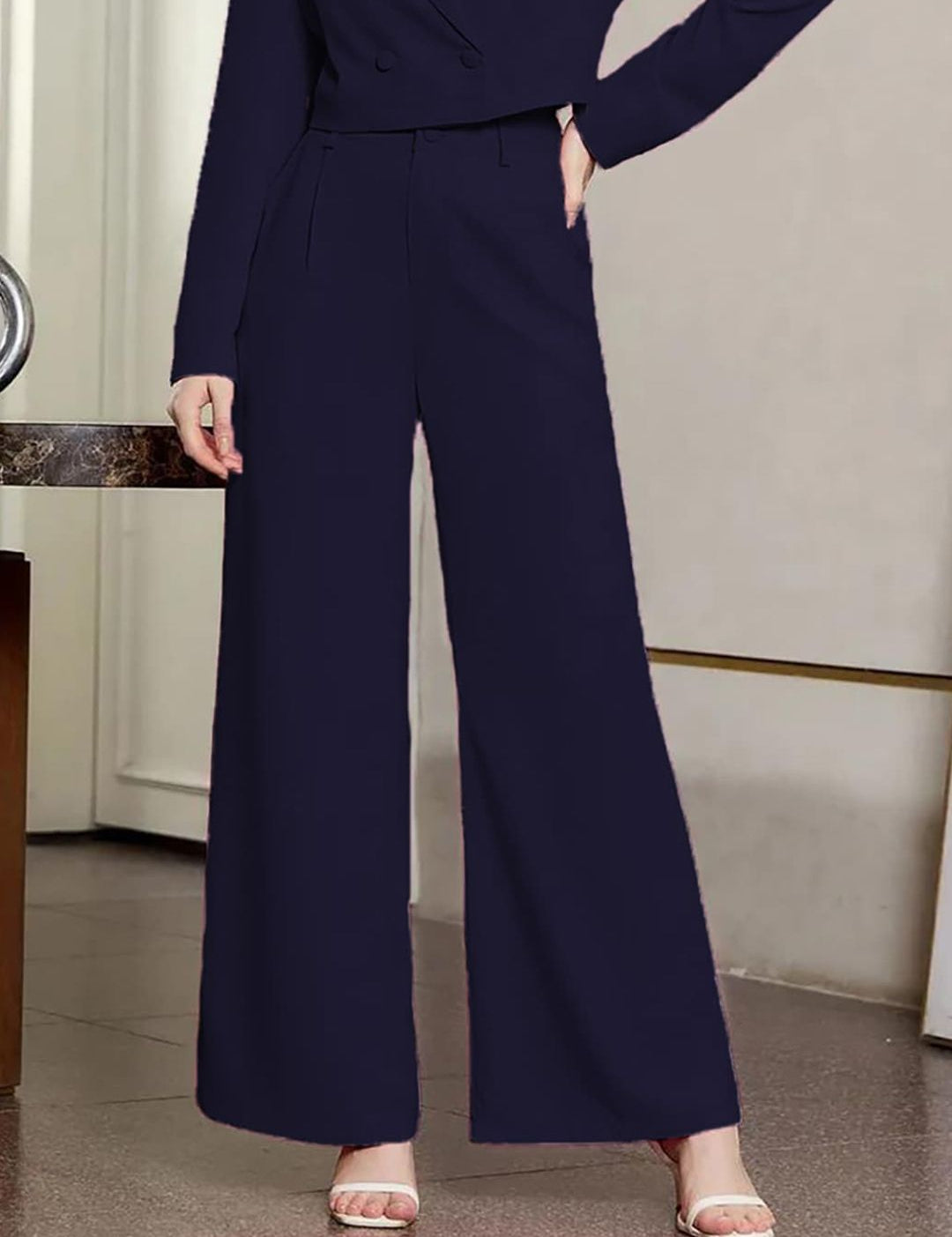 KOTTY BIZwear Basics Women Relaxed Straight Leg High-Rise Easy Wash Pleated Parallel Trousers