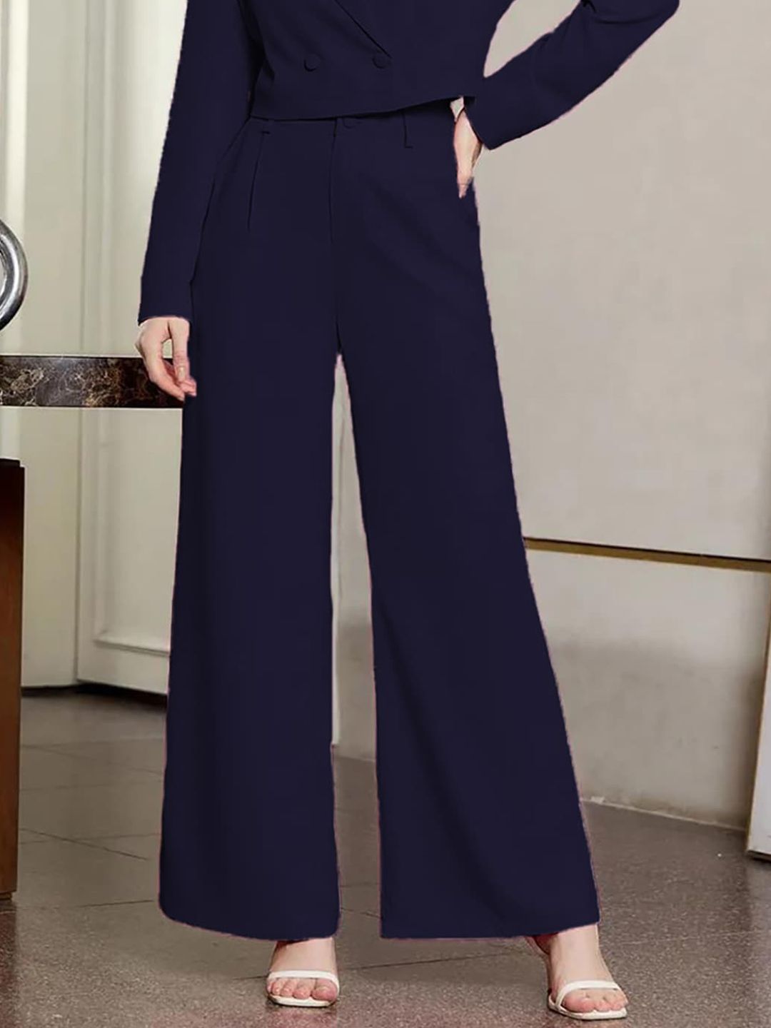 KOTTY BIZwear Basics Women Relaxed Straight Leg High-Rise Easy Wash Pleated Parallel Trousers
