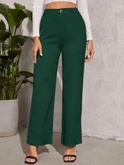 KOTTY BIZwear Women Green Relaxed Straight Leg Straight Fit High-Rise Trousers