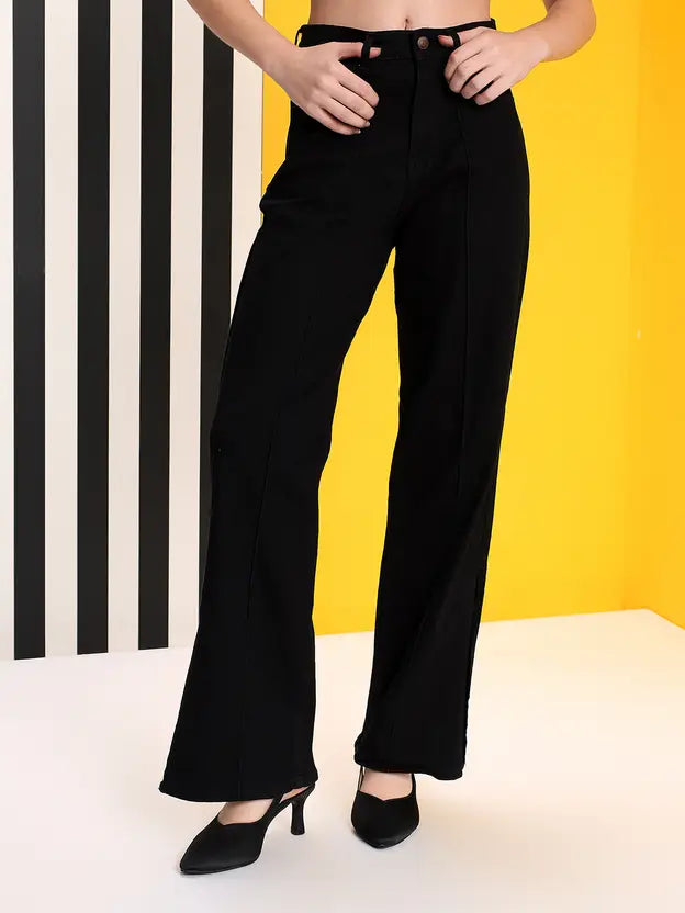 KOTTY Women Boot-Leg High Rise Black Jeans