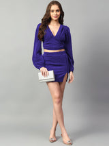 Kotty Blue V-Neck Top With Skirt