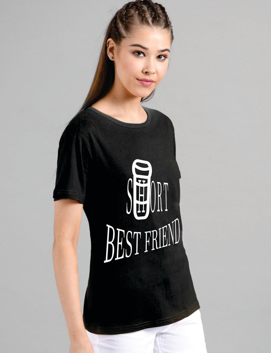 Kotty Women Black Printed Round Neck T-shirt