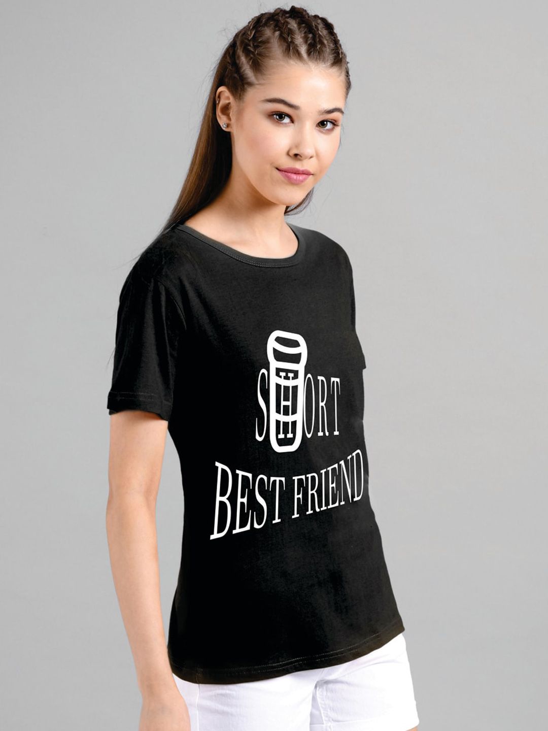 Kotty Women Black Printed Round Neck T-shirt