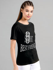 Kotty Women Black Printed Round Neck T-shirt