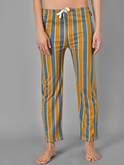 Kotty Women Mustard Yellow & Grey Striped Night Suit