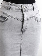 Kotty Women Grey Solid Denim Straight Mini Skirt