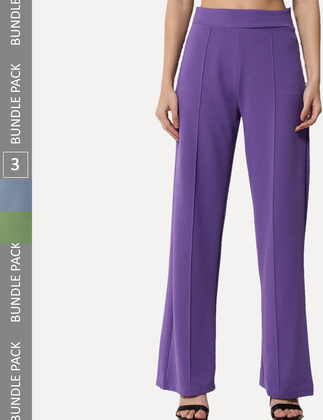 Kotty Women Pack Of 3 Relaxed Straight Leg Fit High-Rise Easy Wash Trousers