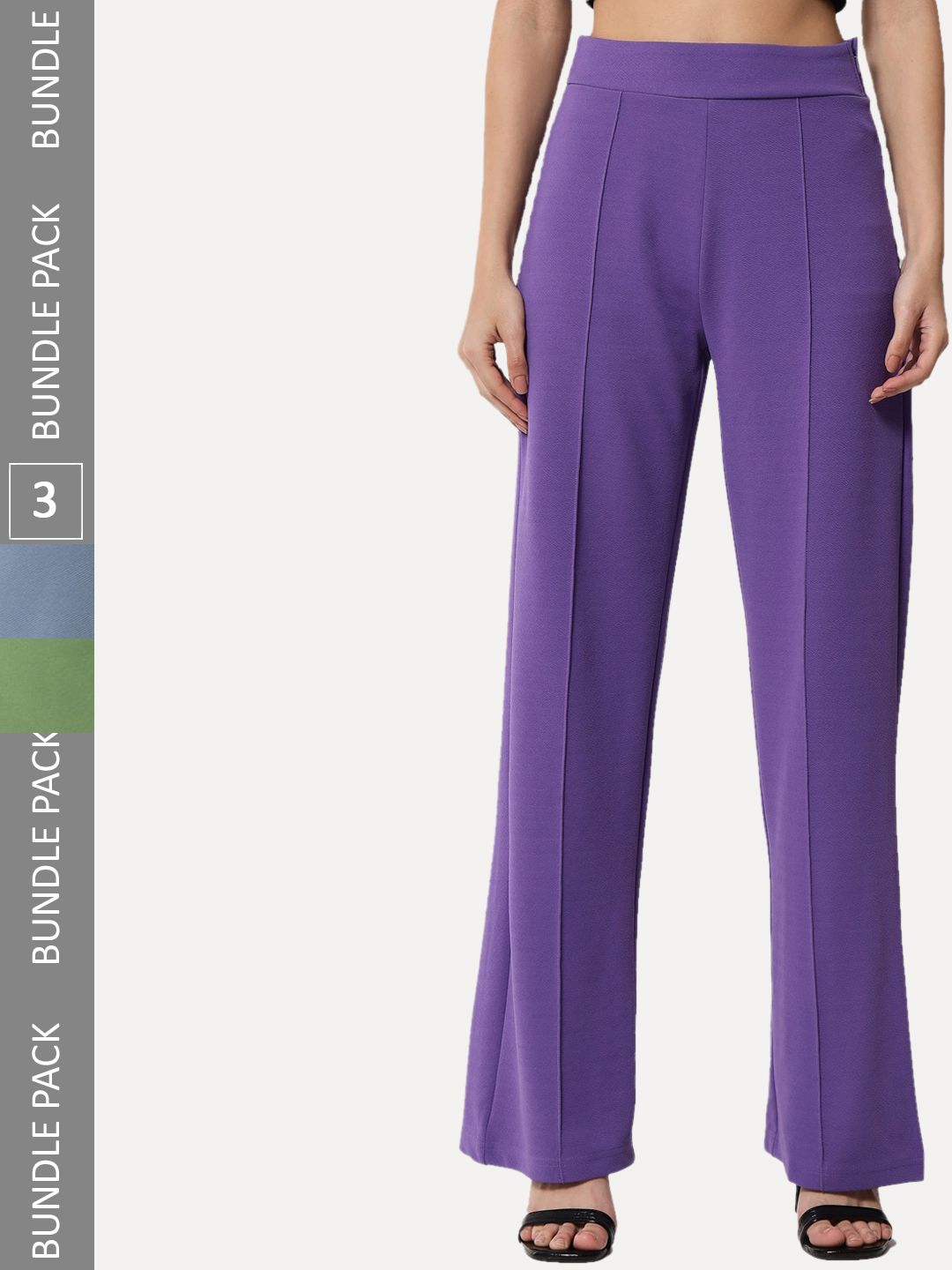 Kotty Women Pack Of 3 Relaxed Straight Leg Fit High-Rise Easy Wash Trousers