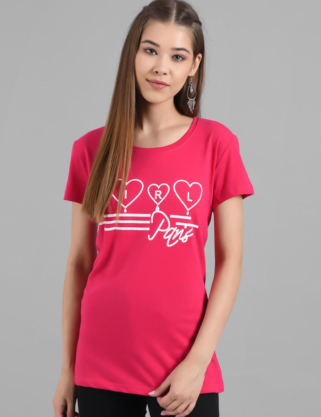 Kotty Women Pink Printed Round neck Neck T-shirt