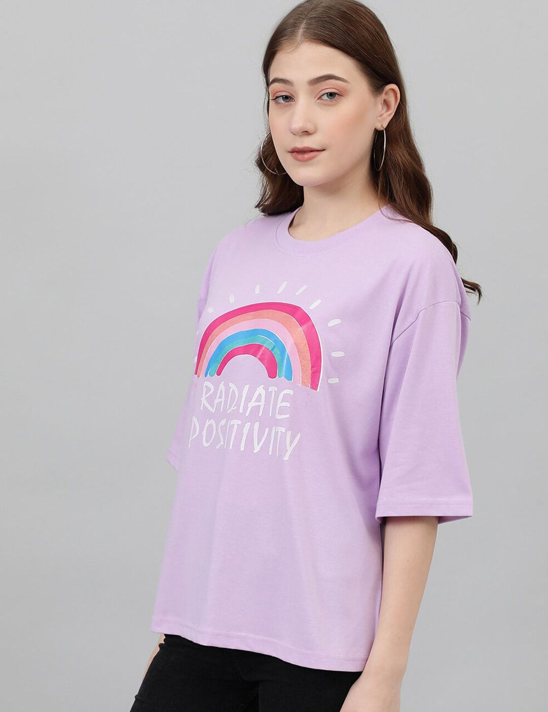 Kotty Oversized Typography Printed Drop-Shoulder Sleeves Casual T-shirt