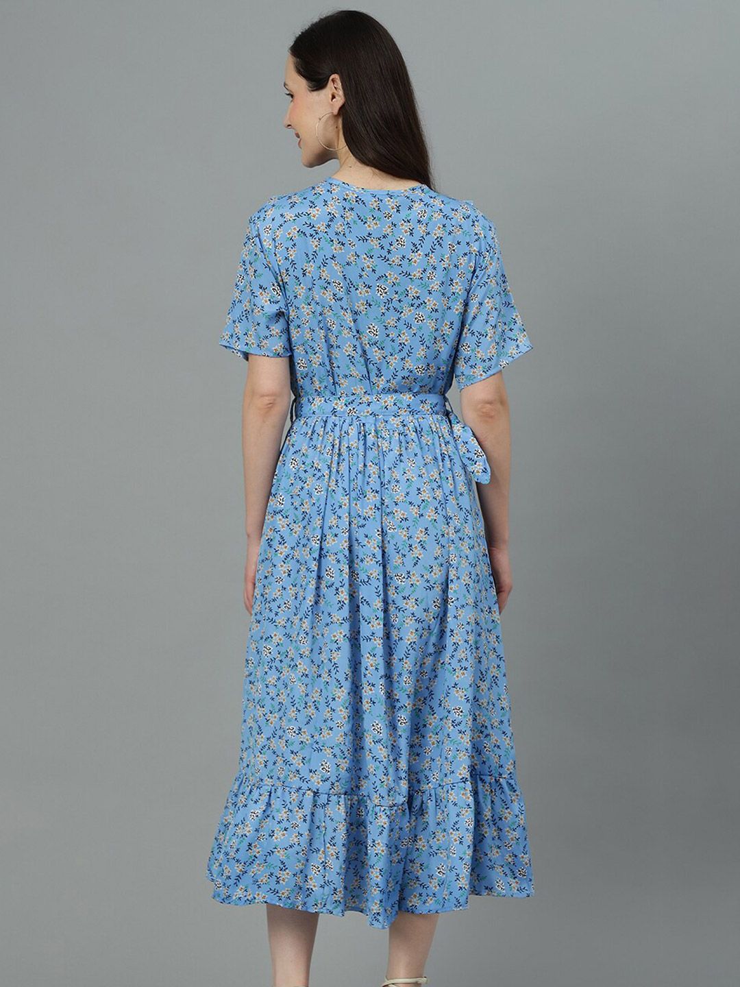 Kotty Blue Floral Print Fit & Flare Midi Dress
