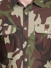 Kotty Men Khaki Brown & Green Camouflage Print Shirt