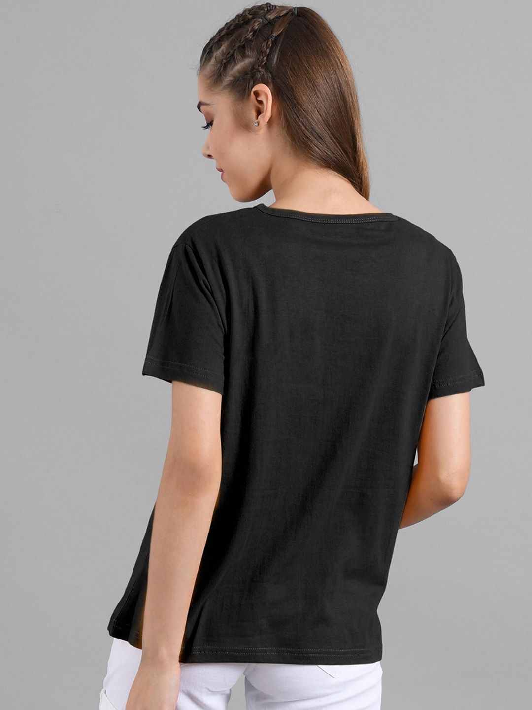 Kotty Women Black & White Printed Round Neck T-shirt