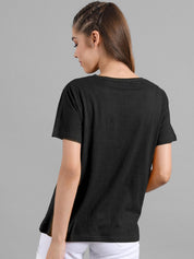 Kotty Women Black & White Printed Round Neck T-shirt