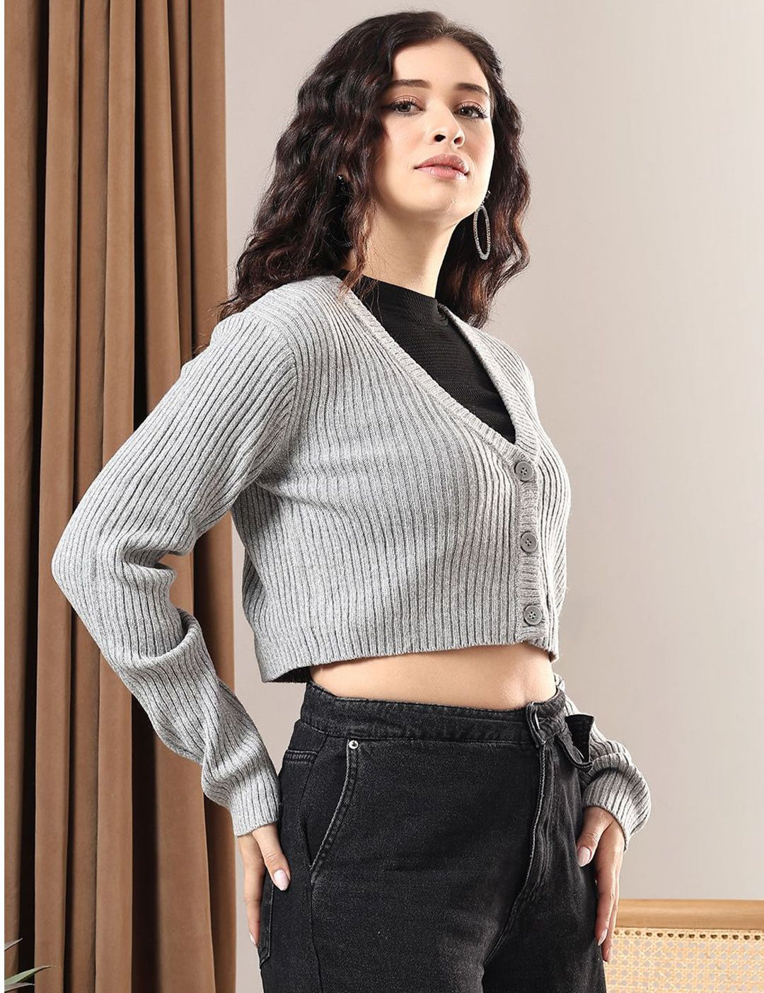 Kotty Women Ribbed Crop Cardigan