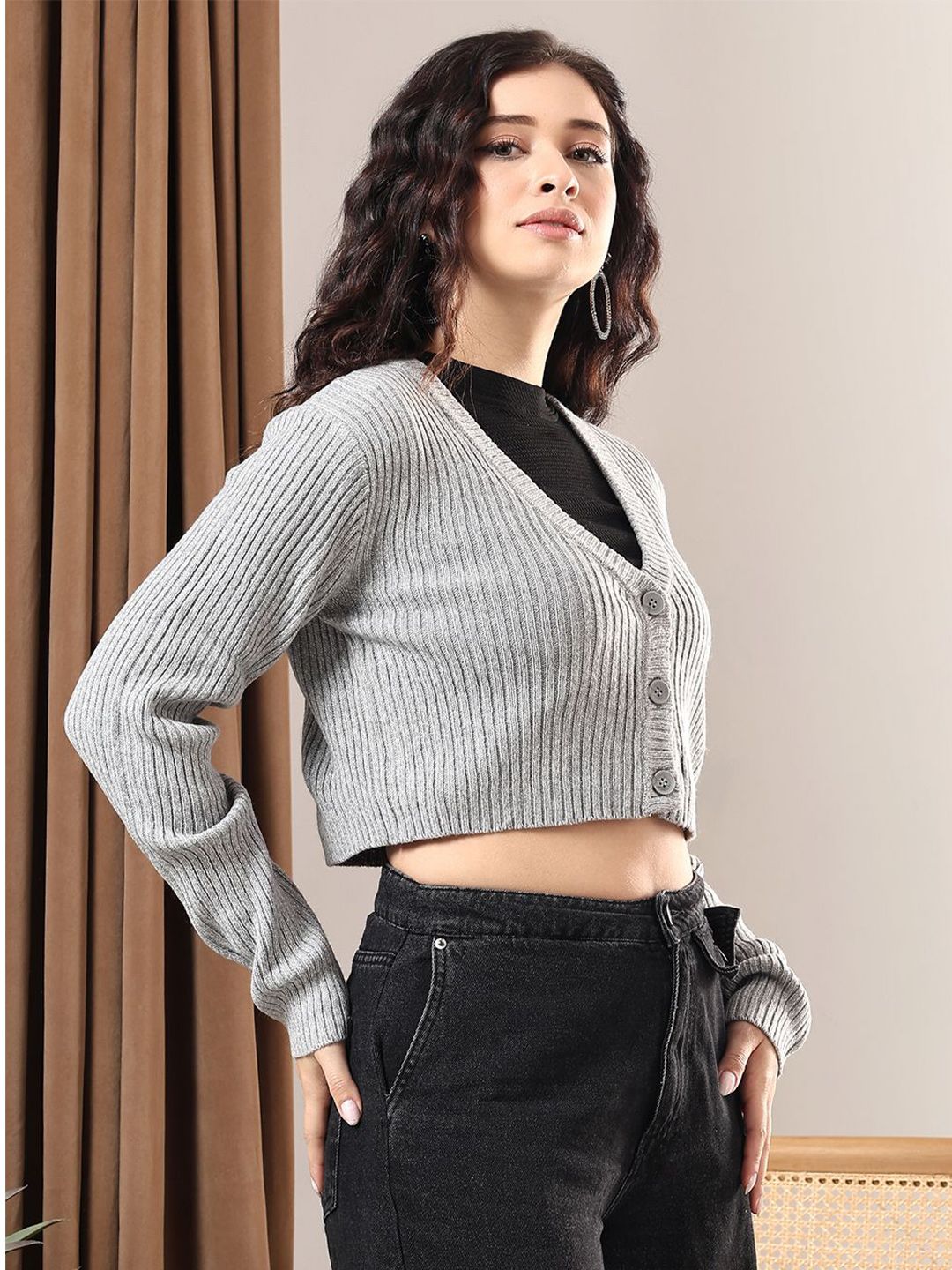 Kotty Women Ribbed Crop Cardigan