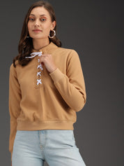 Kotty Women Beige Fleece Sweatshirt