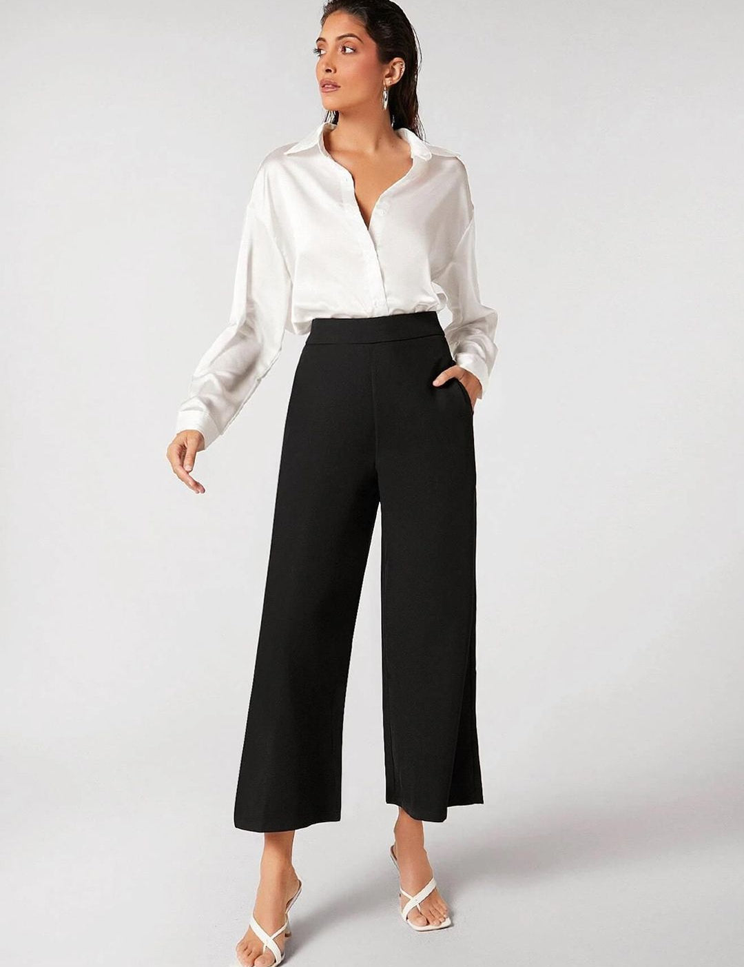 KOTTY BIZwear Women Relaxed Straight Fit High-Rise Easy Wash Trousers