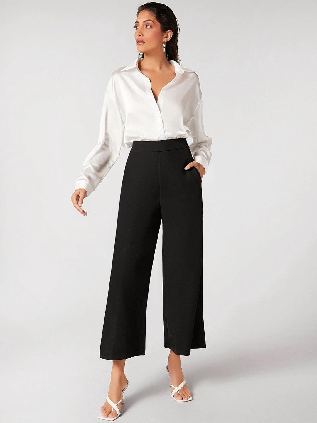 KOTTY BIZwear Women Relaxed Straight Fit High-Rise Easy Wash Trousers