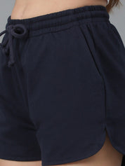 Kotty Women Navy Blue Mid-Rise Running Sports Shorts