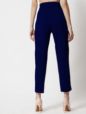 Kotty Women Blue Comfort Straight Fit High-Rise Easy Wash Pleated Trousers