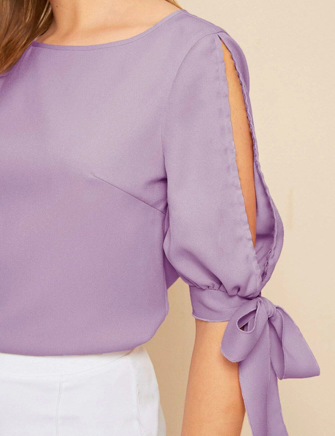 Kotty Purple Boat Neck Slit Sleeve Top
