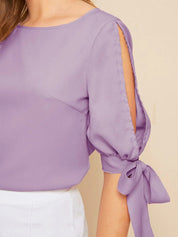 Kotty Purple Boat Neck Slit Sleeve Top