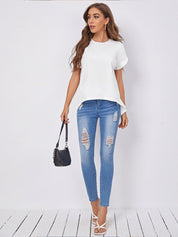 Kotty White Extended Sleeves Styled Back Top